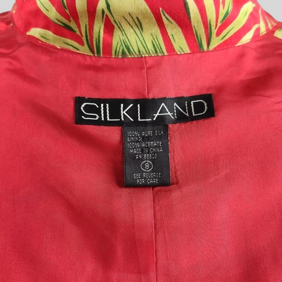 SilkLand 100% Pure Silk Red Floral Pant Suit Size 8 - Picture 8 of 15